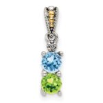 Sterling Silver Antiqued w/14k 2-stone w/Diamond Mothers Pendant Semi-Mount - Image 2