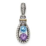Sterling Silver Antiqued w/14k 2-stone w/Diamond Mothers Pendant Semi-Mount - Image 2
