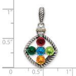 Sterling Silver Antiqued w/14k 5-stone w/Diamond Mothers Pendant Semi-Mount - Image 6