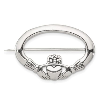 Sterling Silver Antiqued Claddagh Pin