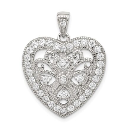 Sterling Silver Rhodium-plated CZ Filigree Heart Pendant