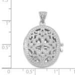 Sterling Silver Rhodium-plated CZ Fancy Filigree Oval 22mm Locket - Image 3