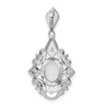 Sterling Silver Rhodium-plated Created Opal and CZ Pendant - Image 4