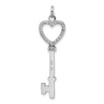 Sterling Silver Rhodium-plated CZ Heart Key Pendant - Image 4