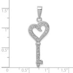 Sterling Silver Rhodium-plated CZ Heart Key Pendant - Image 3