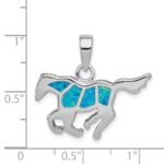 Sterling Silver Rhod-plated Created Blue Opal Inlay Horse Pendant - Image 3
