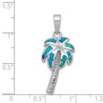 Sterling Silver Rhodium-plated Created Blue Opal Inlay Palm Tree Pendant - Image 3