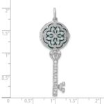 Sterling Silver Rhodium-plated CZ Filigree Enameled Top Key Locket Pendant - Image 3