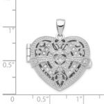 Sterling Silver Rhodium-plated CZ Fancy Design Heart 22mm Locket Pendant - Image 3