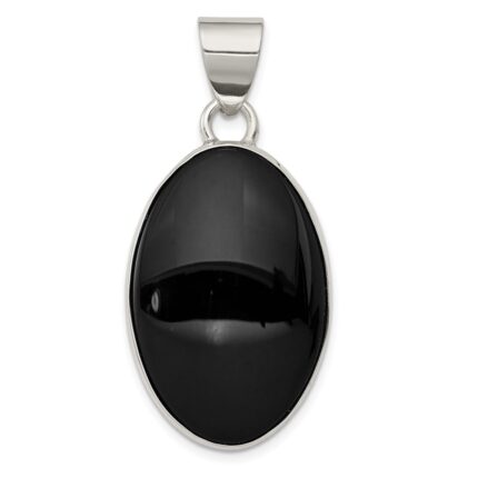 Sterling Silver Rhodium-plated Onyx Polished Oval Pendant