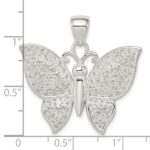 Sterling Silver Rhodium-plated Polished/Textured Butterfly Pendant - Image 3