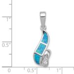 Sterling Silver Rhod-plated CZ Blue Inlay Created Opal Twisted Pendant - Image 3