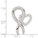 Sterling Silver Rhod-plated CZ Heart/Breast Cancer Ribbon Chain Slide - Image 3