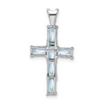 Sterling Silver Rhodium Plated Aquamarine Cross Pendant - Image 4