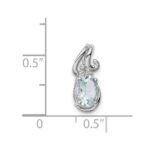 Sterling Silver Rhodium Plated Dia. & Aquamarine Oval Pendant - Image 3