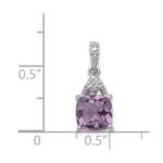 Sterling Silver Rhodium Plated Diamond and Amethyst Cushion Pendant - Image 3