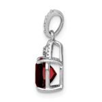 Sterling Silver Rhodium Plated Diamond Garnet Cushion Pendant - Image 2