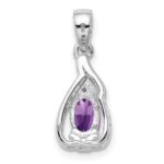 Sterling Silver Rhodium Plated Diamond and Amethyst Oval Pendant - Image 3