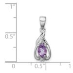 Sterling Silver Rhodium Plated Diamond and Amethyst Oval Pendant - Image 4