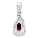 Sterling Silver Rhodium Plated Diamond & Garnet Oval Pendant - Image 4