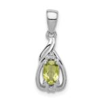 Sterling Silver Rhodium Plated Diamond and Peridot Oval Pendant