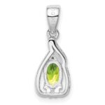 Sterling Silver Rhodium Plated Diamond and Peridot Oval Pendant - Image 4