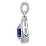 Sterling Silver Rhodium Plated Diamond & Sapphire Oval Pendant - Image 2