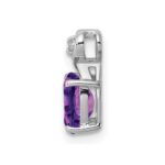 Sterling Silver Rhodium Plated Diamond and Amethyst Oval Pendant - Image 2