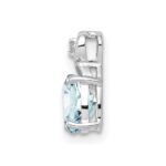 Sterling Silver Rhodium Plated Dia. & Aquamarine Oval Pendant - Image 2