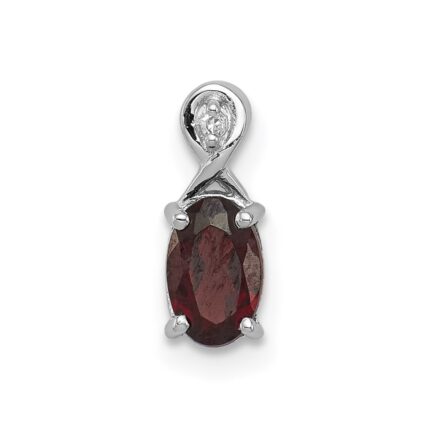 Sterling Silver Rhodium Plated Diamond & Garnet Oval Pendant