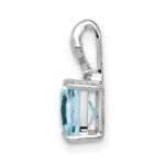 Sterling Silver Rhodium Plated Dia. & Aquamarine Square Pendant - Image 2