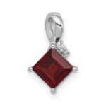 Sterling Silver Rhodium Plated Diamond & Garnet Square Pendant