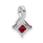 Sterling Silver Rhodium Plated Diamond & Garnet Square Pendant - Image 4