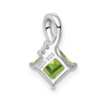 Sterling Silver Rhodium Plated Diamond and Peridot Square Pendant - Image 3