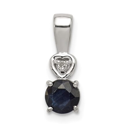 Sterling Silver Rhodium Plated Diamond & Sapphire Round Pendant