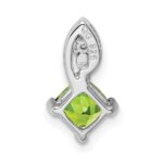 Sterling Silver Rhodium Plated Diamond and Peridot Square Pendant - Image 4