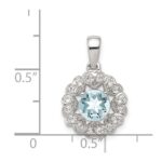 Sterling Silver Rhodium Plated White Topaz Aquamarine Pendant - Image 3