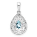 Sterling Silver Rhodium Plated Aquamarine Teardrop Pendant - Image 3
