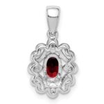 Sterling Silver Rhodium Plated Diamond & Garnet Oval Pendant - Image 4