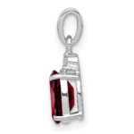 Sterling Silver Rhodium Plated Diamond & Garnet Oval Pendant - Image 2