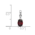 Sterling Silver Rhodium Plated Diamond & Garnet Oval Pendant - Image 3