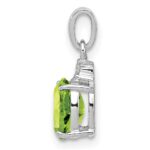 Sterling Silver Rhodium Plated Diamond and Peridot Oval Pendant - Image 2