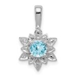 Sterling Silver Rhodium-plated Diamond & Light Blue Topaz Pendant