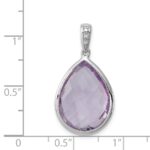 Sterling Silver Rhodium Plated Diamond and Rose de France Pendant - Image 3