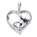 Sterling Silver RH Plated Diamond Amethyst and Rose de France Pendant - Image 4