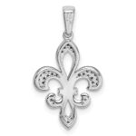 Sterling Silver Rhod-Plated with 14K Diamond Fleur De Lis Pendant - Image 3
