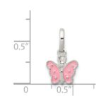Sterling Silver Rhodium-plated Pink Enameled Butterfly Children's Pendant - Image 3