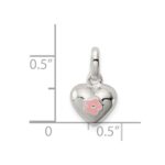 Sterling Silver Polished Pink Enamel Flower on Heart Children's Pendant - Image 3