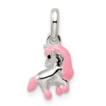 Sterling Silver Polished Pink & Black Enameled Pony Children's Pendant - Image 3