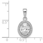 Sterling Silver Rhodium-plated w/ CZ Oval Pendant - Image 3